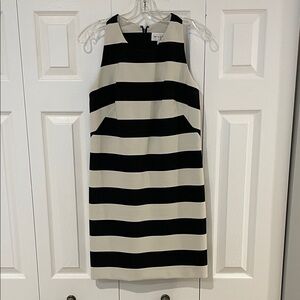 Milly Black and Cream Striped Midi Dress